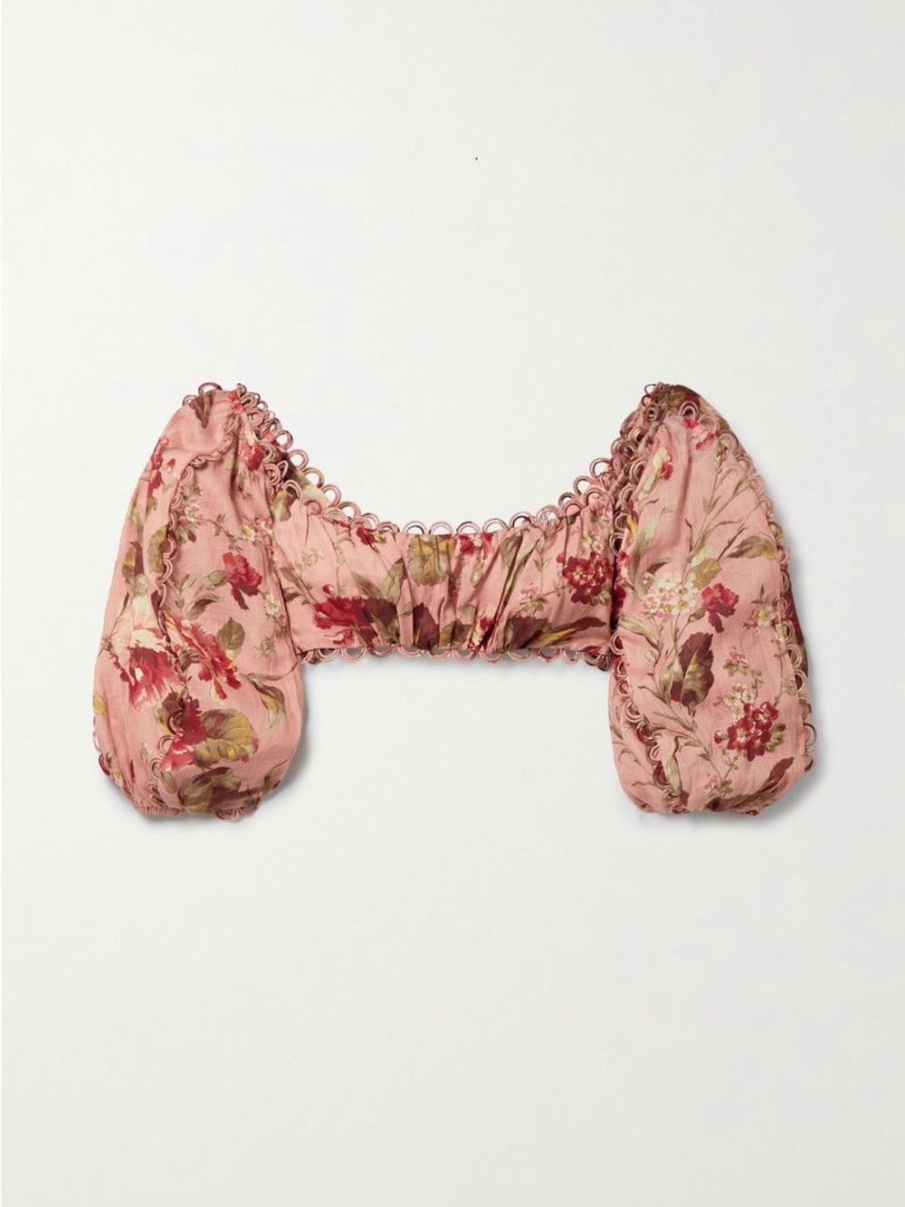 ZIMMERMAN Cassia Cropped Scalloped Floral-Print Linen Top